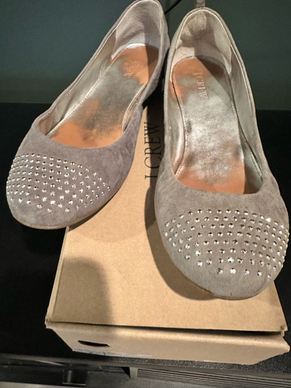 J. Crew Taupe Suede Studded Ballet Flats